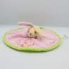 Doudou plat rond lapin rose vert fleur Colors KALOO