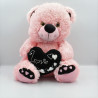 Grande peluche ours rose noir coeur love SANDY