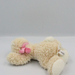 Doudou chat ours beige blanc rose fleur BENGY 20 cm