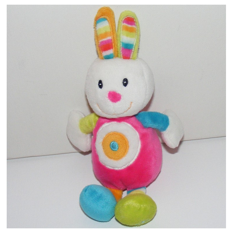 Doudou plat lapin rose vert bleu BABYSUN