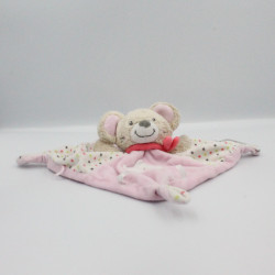 Doudou plat souris beige rose blanc étoiles MOTS D'ENFANTS