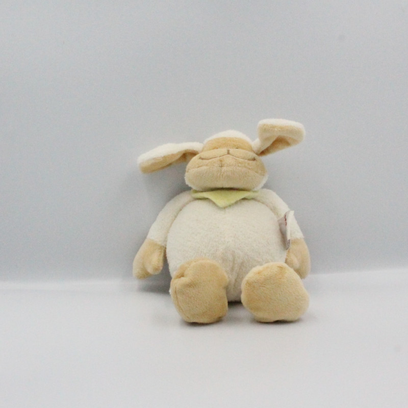 Doudou musical mouton agneau blanc beige foulard vert BENGY