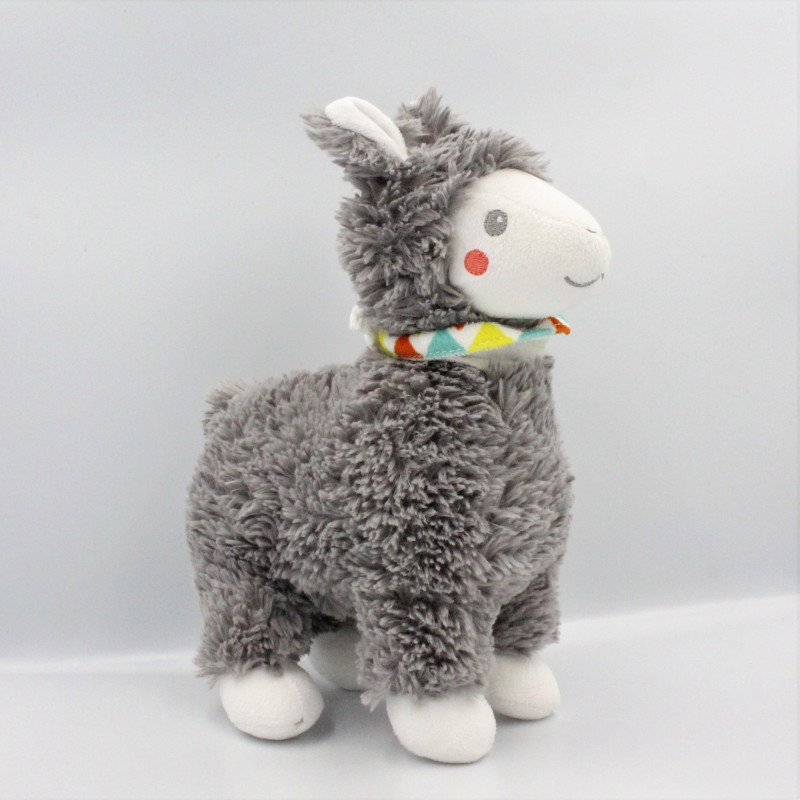 Doudou peluche lama gris foulard NICOTOY