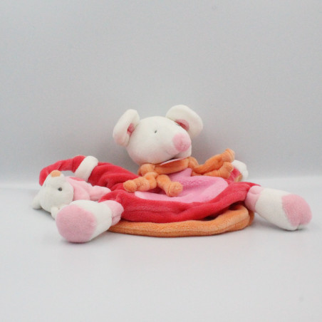 Doudou et compagnie marionnette souris rose orange microfibre
