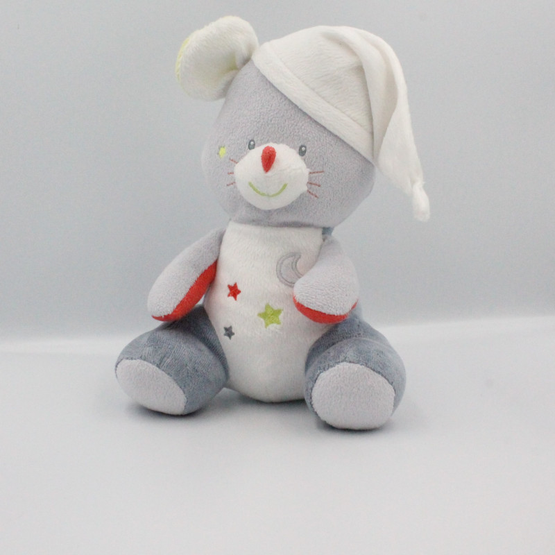 Doudou souris bleu vert rouge blanc lune étoiles SUCRE D'ORGE
