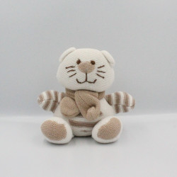 Doudou chat blanc beige laine TINY TREASURES