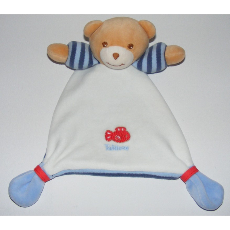 Doudou ours boule marin bavoir poisson rouge brodé TAKINOU