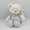 Doudou ours blanc beige bleu pois oiseau MOTS D'ENFANTS