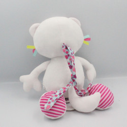 Doudou musical ours blanc rose bleu P'TIT BISOU AUBERT