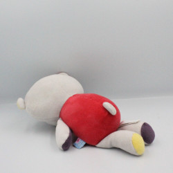 Doudou ours gris rouge jaune violet oiseau SUCRE D'ORGE