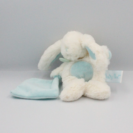 Doudou lapin blanc bleu avec mouchoir BABY NAT