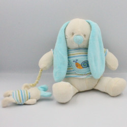 Doudou lapin blanc bleu rayé escargot MAXITA