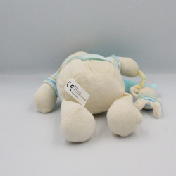 Doudou lapin blanc bleu rayé escargot MAXITA