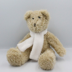 Peluche Ours Beige écharpe blanche JARDILAND