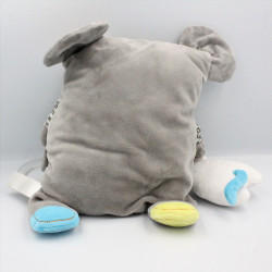Doudou coussin souris grise blanche bleu bébé hochet OBAIBI
