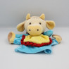 Doudou marionnette vache bleu tablier jaune NOUNOURS