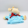 Doudou marionnette vache bleu tablier jaune rouge NOUNOURS