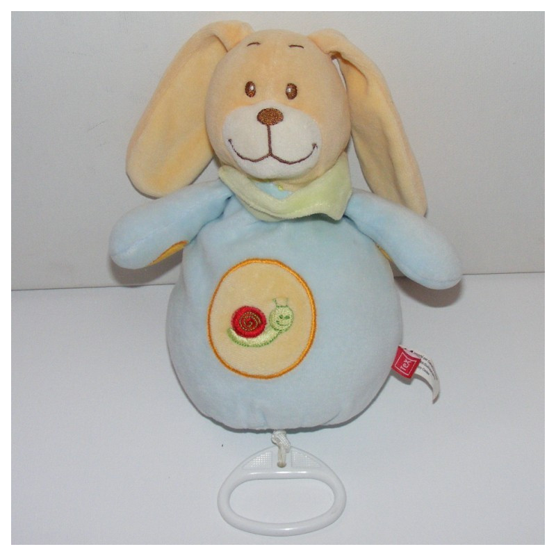 Doudou chien bleu ciel escargot brodé TEX