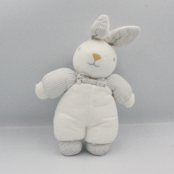 Doudou lapin blanc gris rayé TARTINE ET CHOCOLAT