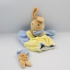 Doudou plat marionnette lapin bleu jaune bébé NOUNOURS