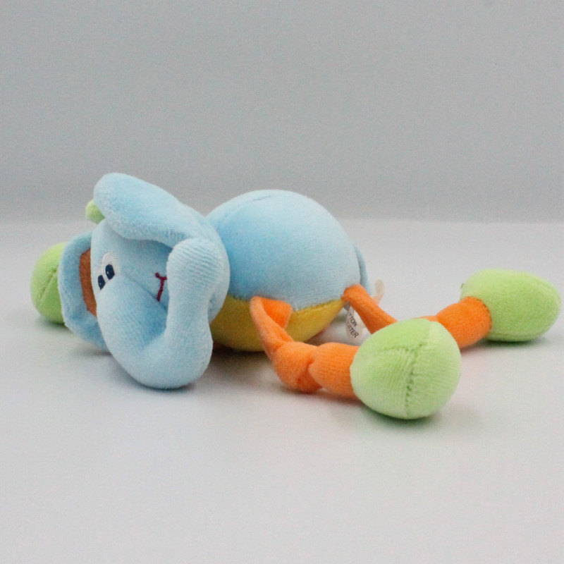 Doudou éléphant bleu jaune orange vert NATTOU