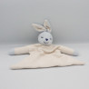 Doudou plat éponge lapin blanc bleu AUCHAN