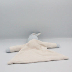 Doudou plat éponge lapin blanc bleu AUCHAN