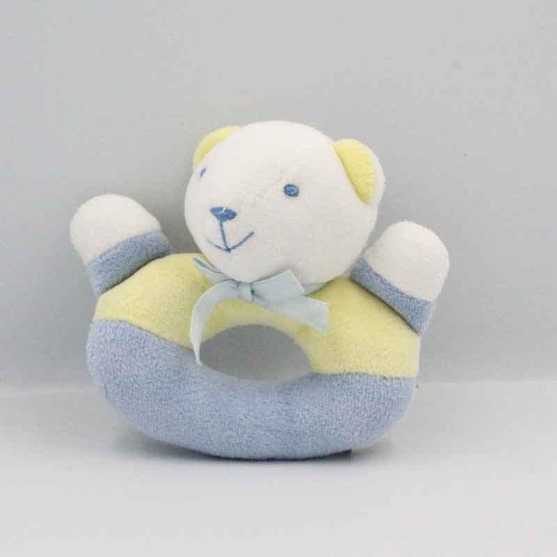 Doudou hochet ours bleu jaune NOUKIE'S