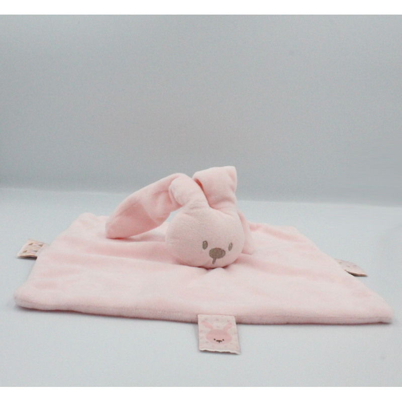 Doudou plat carré lapin rose clair Lapidou NATTOU