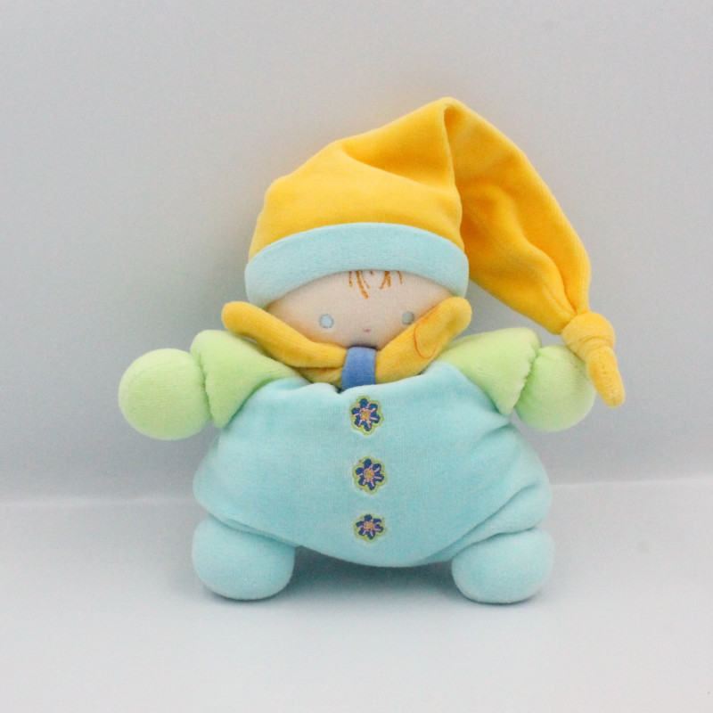 Doudou semi plat lutin bleu jaune vert NOUNOURS