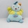 Doudou semi plat lapin chien bleu vert pois POMMETTE