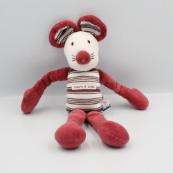Doudou souris bordeaux rouge rayé SUCRE D'ORGE