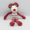 Doudou souris bordeaux rouge rayé SUCRE D'ORGE