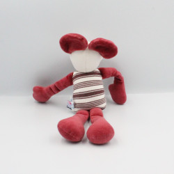 Doudou souris bordeaux rouge rayé SUCRE D'ORGE