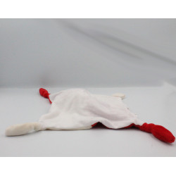 Doudou plat cigogne rouge blanche brodé RODA