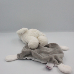 Doudou lapin blanc gris pois mouchoir POMMETTE