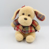 Doudou peluche chien beige robe carreaux NOUNOURS