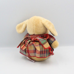Doudou peluche chien beige robe carreaux NOUNOURS