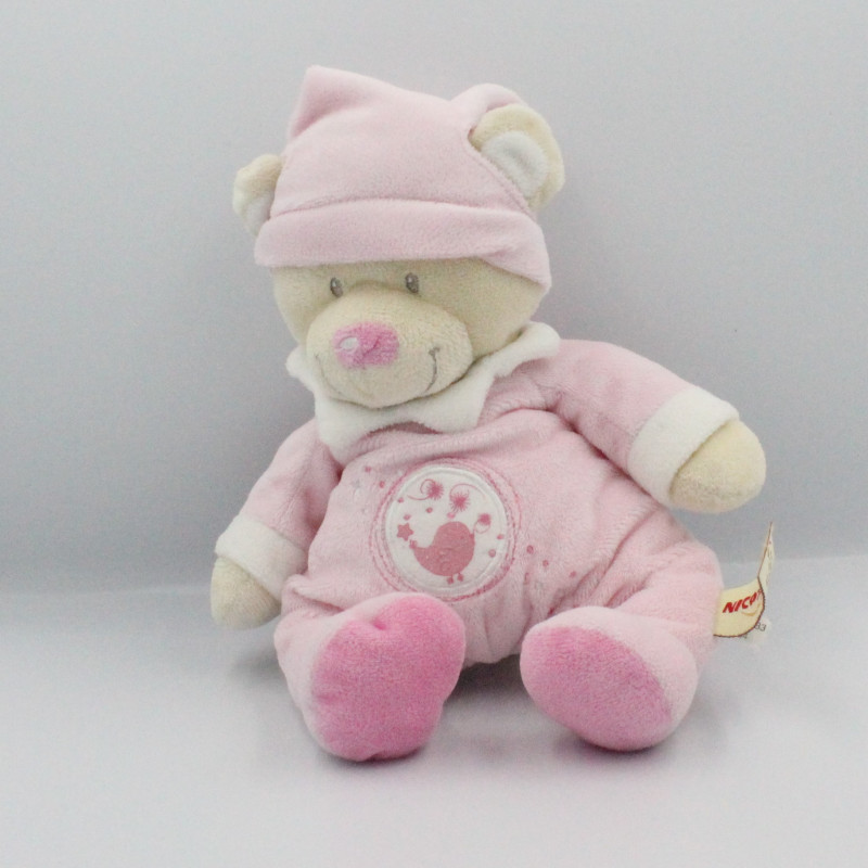 Doudou ours rose oiseau étoile NICOTOY