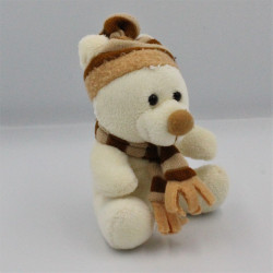 Mini Doudou peluche ours blanc beige écharpe bonnet ENESCO