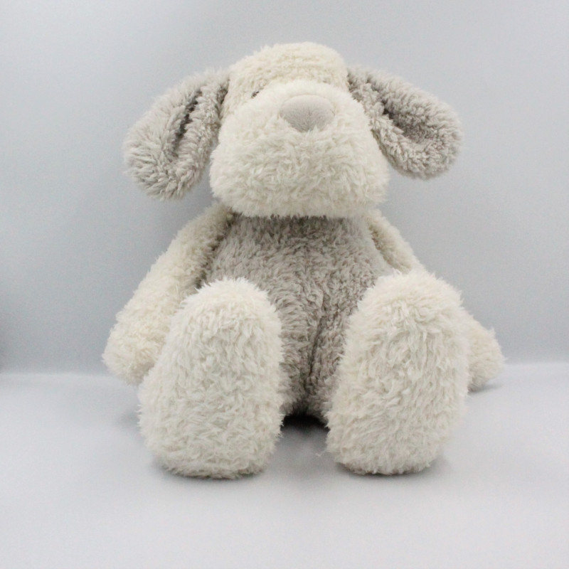 Peluche doudou chien blanc gris J-LINE