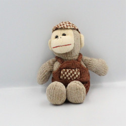 Doudou singe marron beige salopette casquette GIPSY