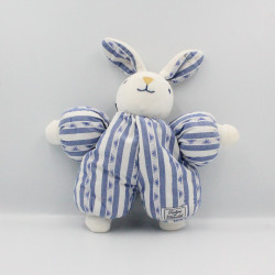 Doudou lapin blanc rayé bleu TARTINE ET CHOCOLAT