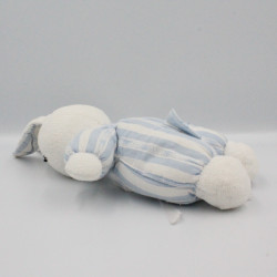Doudou lapin blanc rayé bleu éponge TARTINE ET CHOCOLAT
