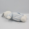 Doudou lapin blanc rayé bleu éponge TARTINE ET CHOCOLAT