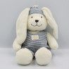 Doudou lapin blanc salopette rayé bleu NICOTOY