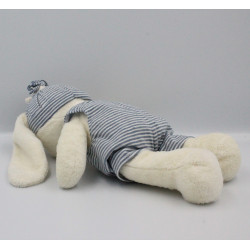 Doudou lapin blanc salopette rayé bleu NICOTOY