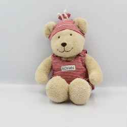 Doudou ours beige rayé rouge NICOTOY