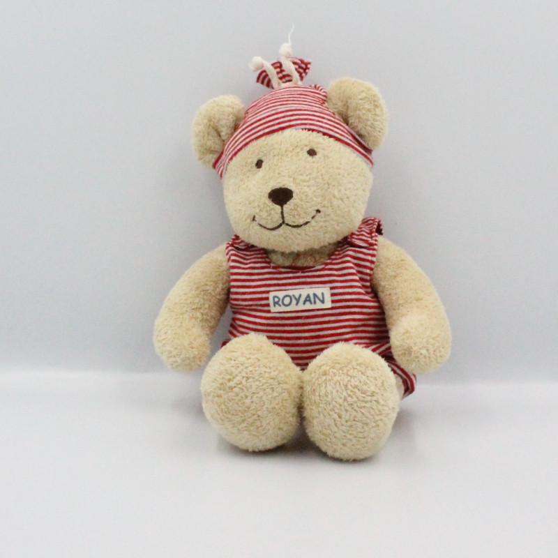 Doudou ours beige rayé rouge NICOTOY