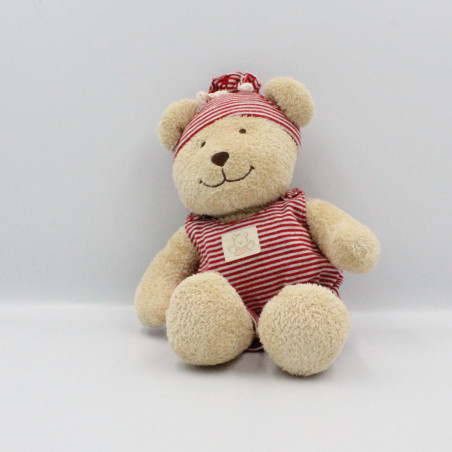 Doudou ours beige rayé rouge NICOTOY